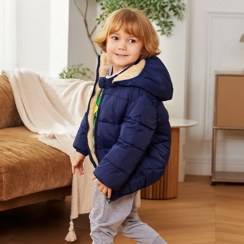 Boys Girls Kid Winter Thick Jacket Warm Zipper Hooded Windproof Coat Cute Outwear,2-6T