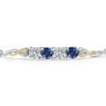 thumbnail image 3 of Gem Stone King 925 Silver and 10K Yellow Gold White Lab Grown Diamond and Blue Created Sapphire Bracelet for Women | 2.22 Cttw | Gemstone April Birthstone | Round 5MM | Fully Adjustable 9 inch, 3 of 5