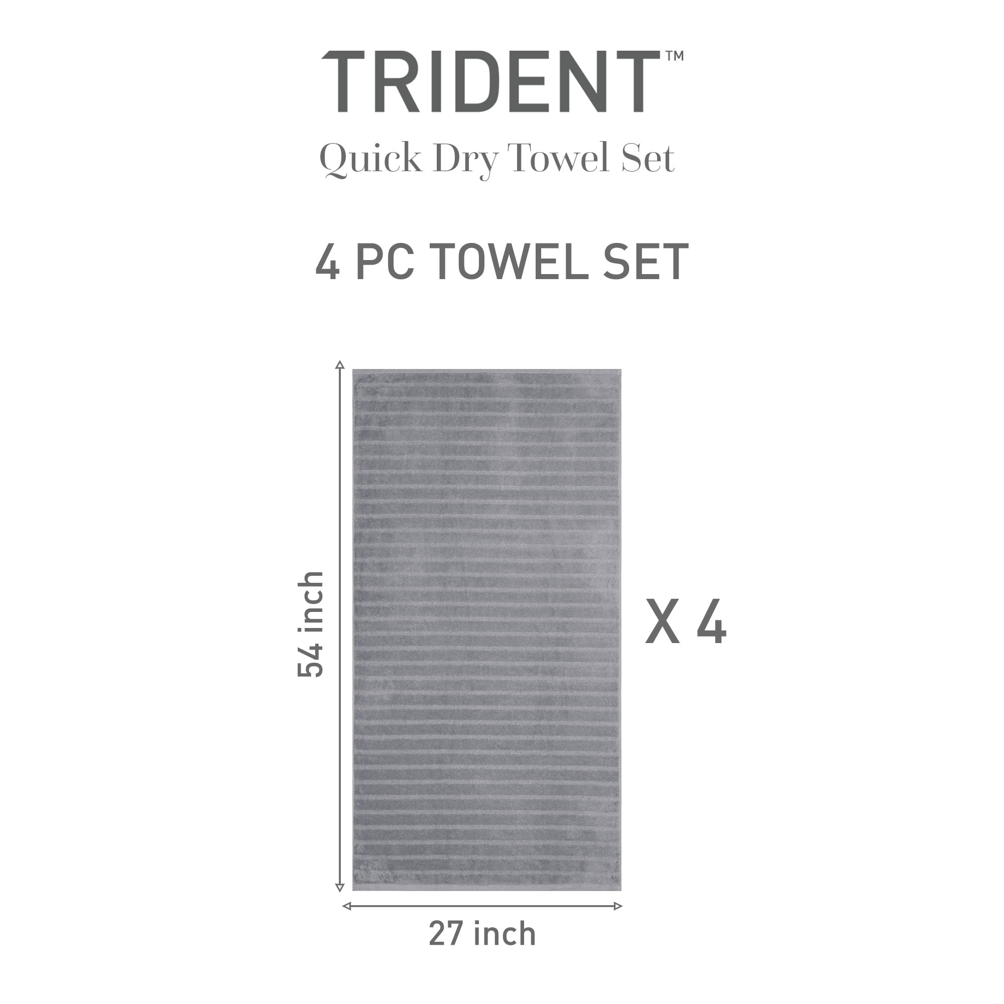 Everyday Home by Trident Quick Dry 4 Bath Towels, 100% Cotton , lightweight,Soft, Absorbent, Bathroom Towels, 4 Bath 27"x54", Charcoal