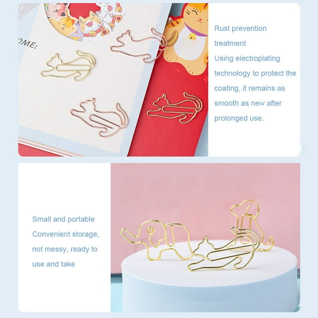 Langgg 30Pcs Paper Clip Animal Envelope Clips Bookmark Pin Students Mini Novelty File For Business Stationery Supplies Elephant/Rose Gold