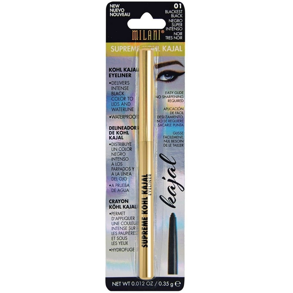 Milani Supreme Kohl Kajal Eyeliner Pencil, Blackest Black [01], 0.01oz