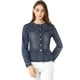 thumbnail image 1 of Chaqueta de mezclilla con cuello redondo y botones de manga larga con volante recortado y peplum para mujer Azul marino S, 1 of 6