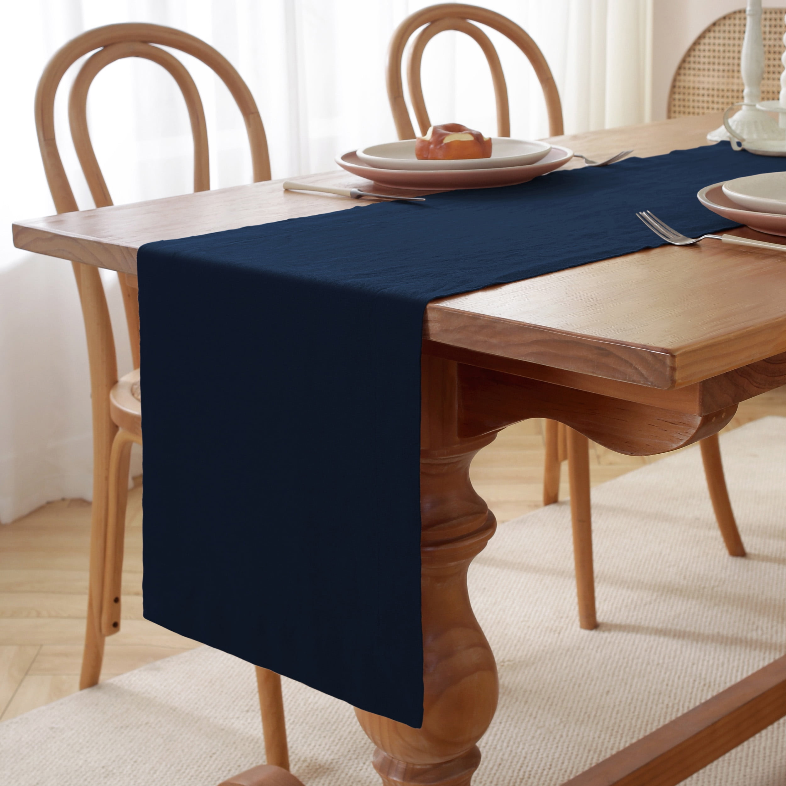 100% Pure Linen Natural Table Runner - 14x90 Inch French Linen Table Decor for Dining, Holidays, Christmas, and Weddings - Navy