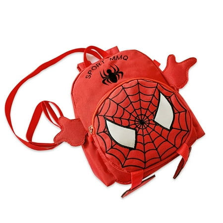 Meidong Spiderman Mini Backpack with Leash Harness Short Plush Fabric Anti-Lost Children Backpack Carry Toys Candies for Toddler Infants Boys Girls 1-3 Years Old (Red)