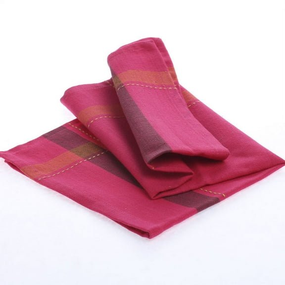 12 Square Fuchsia with Lime Green Stripe Accent Cafe Cloth Napkins