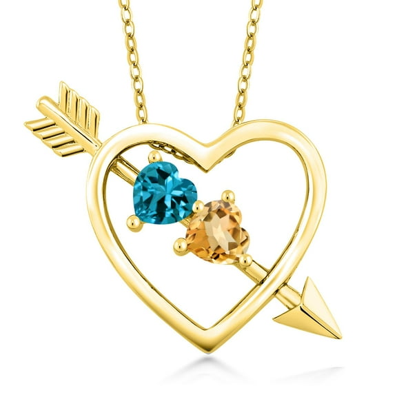 Gem Stone King 1.01 Ct London Blue Topaz Yellow Citrine 18K Yellow Gold Plated Silver Pendant with Chain