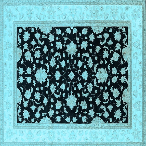 Ahgly Company Indoor Square Oriental Light Blue Traditional Area Rugs, 6' Square