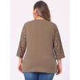 thumbnail image 4 of DARING DIVA Women's Plus Tops Casual Floral V Neck Spring Raglan Top 3X Brown, 4 of 6