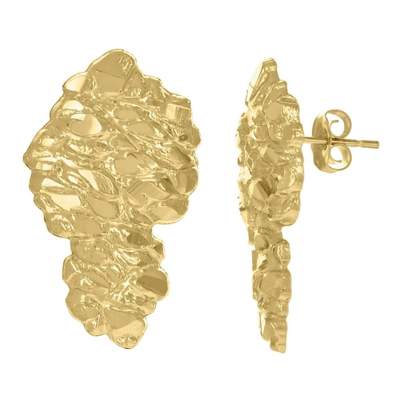 10kt Yellow Gold Mens Country Map Nugget Stud Earrings