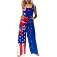 thumbnail image 3 of JURANMO Dressy Jumpsuits for Women 4th of July Usa Flag Print Linen Overalls Sleeveless Straps Cute Wide Leg Onesie Pants with Pockets Blue XXL Sales of The Week, 3 of 9