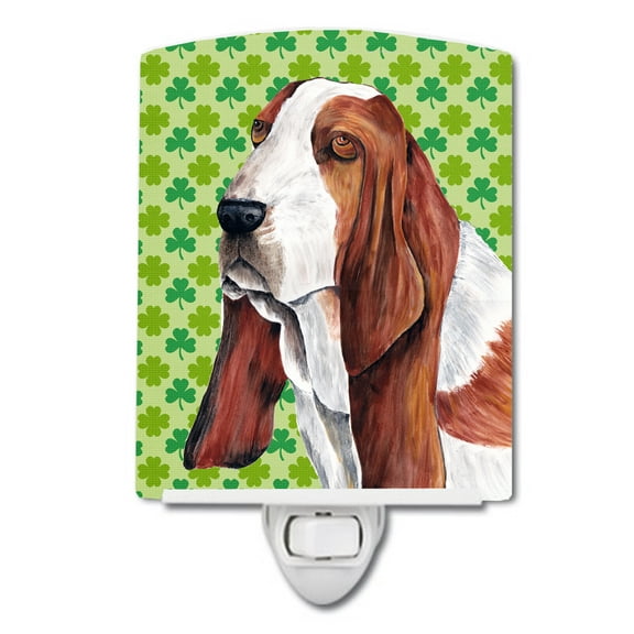 Caroline's Treasures SC9292CNL Basset Hound St. Patrick's Day Shamrock Portrait Ceramic Night Light, 6x4x3", multicolor