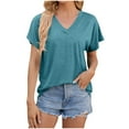 thumbnail image 2 of ALLLIST Short Sleeve Going Out Tops for Women V-Neck Solid Blue T-Shirts Womens Shirts Under $5, 2 of 5