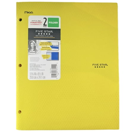 Five Star 2 Pocket Plastic Folder Stay-Put-Tab (Yellow)