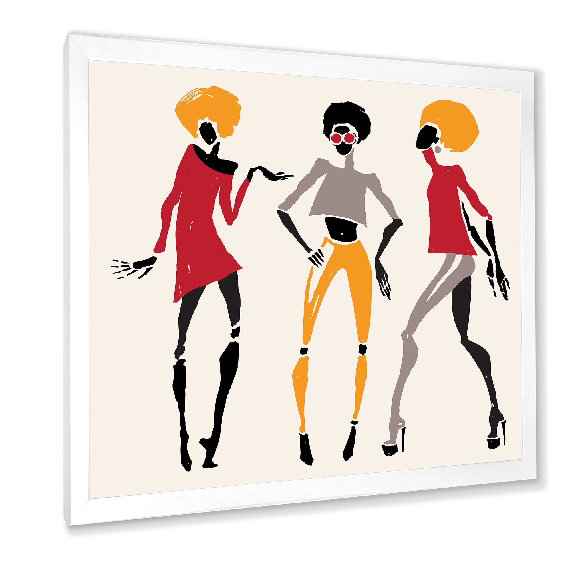 Designart 'African American Women Silhouettes Red and Yellow I' Modern Framed Art Print