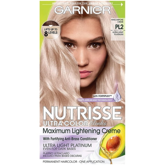 Garnier Nutrisse Ultra Color Hair Color and Anti-Brass Treatment, Mascarpone Creme PL2, Pack of 2