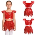 thumbnail image 3 of iiniim Girls Shiny Skirt And Top Set Ballroom Dancewear 2 Piece Dance Outfit for Cha-cha Performance Red 14, 3 of 7