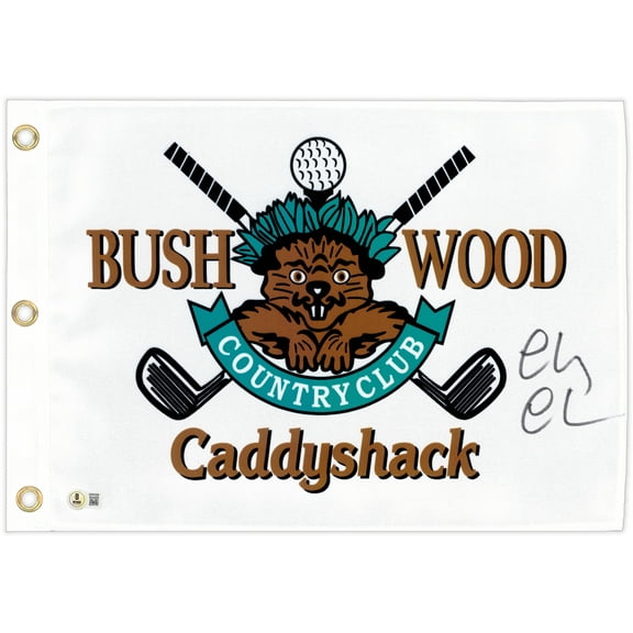 Chevy Chase Autographed White Caddyshack Golf Pin Flag Beckett BAS Witness 233718