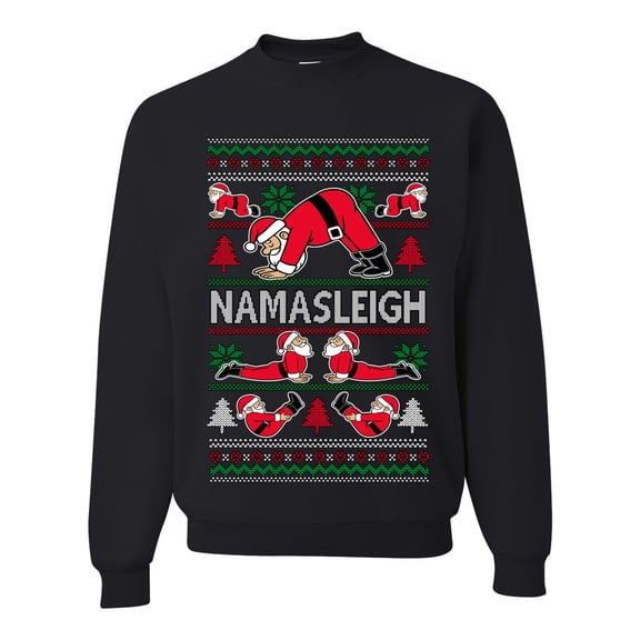 Wild Bobby Namasleigh, Namaste Yoga Santa Claus Sweater | Holiday Unisex Crewneck Sweatshirt