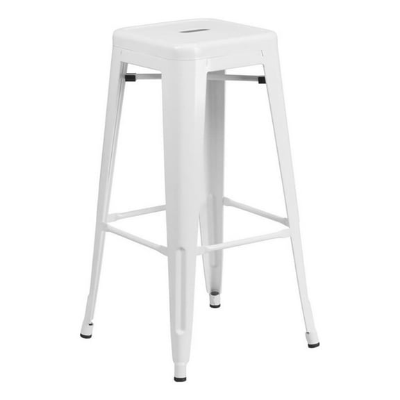 Bowery Hill 30'' Contemporary Steel Metal Backless Bar Stool in White