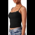 thumbnail image 2 of Camisola Básica de Encaje para Mujer, Cuello Cuadrado, Sin Mangas, Tirantes Finos Negro L, 2 of 6