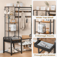 Hall Tree Coat Rack with 3Tier Storage Bench and 1 Drawer 5in1