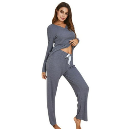 

MAXCOZY Ladies Casual Long-sleeved Plus Size Pajamas Suit Home Service