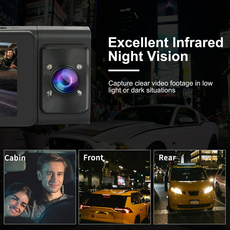 Dash Cam Front and Rear, TSV 3 Channel Dual Dash Camera, 1080P Car Camera  DVR Backup Cam with Night Vision, G-Sensor
