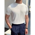 thumbnail image 3 of Men'S Round Neck Short Sleeve Thin Bottoming Shirt Casual Ribbed Knitted Pullover Top Solid Color T-Shirt White XXL, 3 of 8