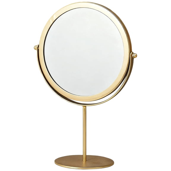 Gold Makeup Mirror with Stand, 11 in / 28 cm Tall Round Gold Dressing Table Mirror, 360° Rotation Small Cosmetic Mirror for Young Ladies, Women Makeup Vanity Mirror