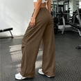 thumbnail image 7 of LEAVINGSUO Womens Wide Leg Sweatpants Fashion Solid Color Loose Elastic Waist Drawstring Strap Cargo Long Pants Brown S, 7 of 7