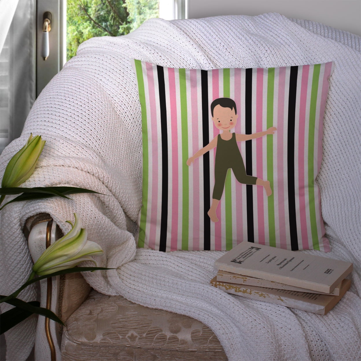 Carolines Treasures BB5182PW1414 Boy Dancer Bikatard Fabric Decorative Pillow  14Hx14W multicolor