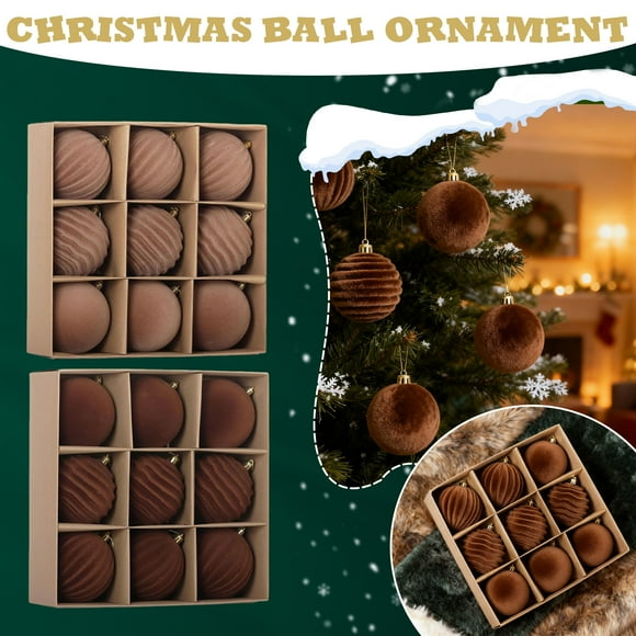 9 Pcs Décorations de Noël, Décor de Noël en Mousse, Boîte Cadeau Boule de Noël Floquée 8Cm (Tout en)