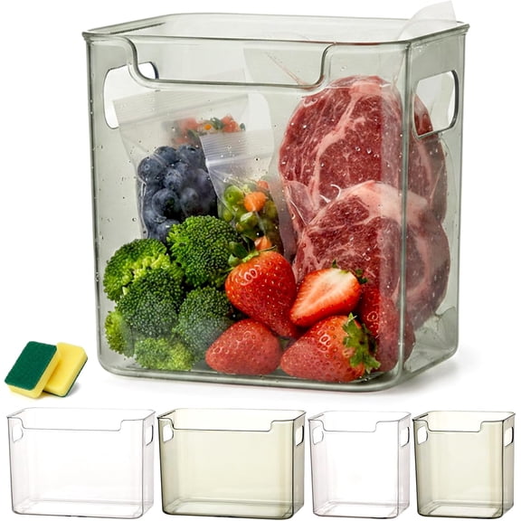 Freezer Storage Bins with Handles Stackable Clear Plastic Organizer(5, Transparent Green, S)