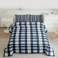 thumbnail image 3 of Manfei Vintage Blue Buffalo Queen Comforter Set for Adult, Checkered Plaid Bedding Sets, Stripes Abstract Ombre Reversible Bedding Comforter Set, Breathable Home Decor, 3pcs, 3 of 9