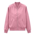 thumbnail image 4 of Womens Stand Collar Bomber Jacket Zip Up Long Sleeve Lightweight Casual Baseball Outwear Coat Loose Fit Daily Streetwear Tops Pink,L, 4 of 9