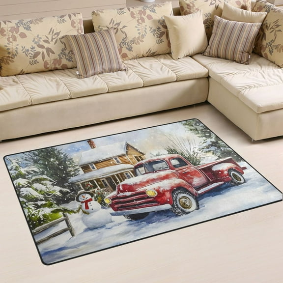 Ryvnso Truck in Chritmas Area Floor Mat Non-Slip Carpet Soft Rugs Doormats 31" x 20"