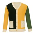 thumbnail image 3 of Casual Cardigan Sweater for Men Color Block Long Sleeve Outwear Comfy Loungewear Cozy Winter Outfits Yellow 2XL, 3 of 6