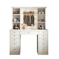 thumbnail image 6 of Furvclv Vanity Desk With Light Mirror, Makeup Vanity With Lights Tri-Folding Mirror, Dressing Table Make Up Desk With Drawers, Open Storage Shelves For Girls Women, 6 of 8