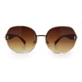 thumbnail image 5 of Womens Rimless Bevel Lens Flower Jewel Hinge Round Fashion Sunglasses Gold Beige - Brown, 5 of 8
