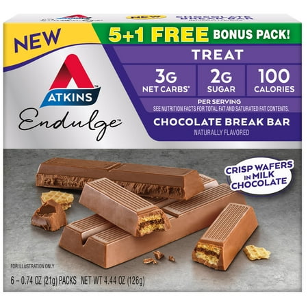 Atkins Endulge Treat, Chocolate Break Bar, Keto Friendly, 6 Count
