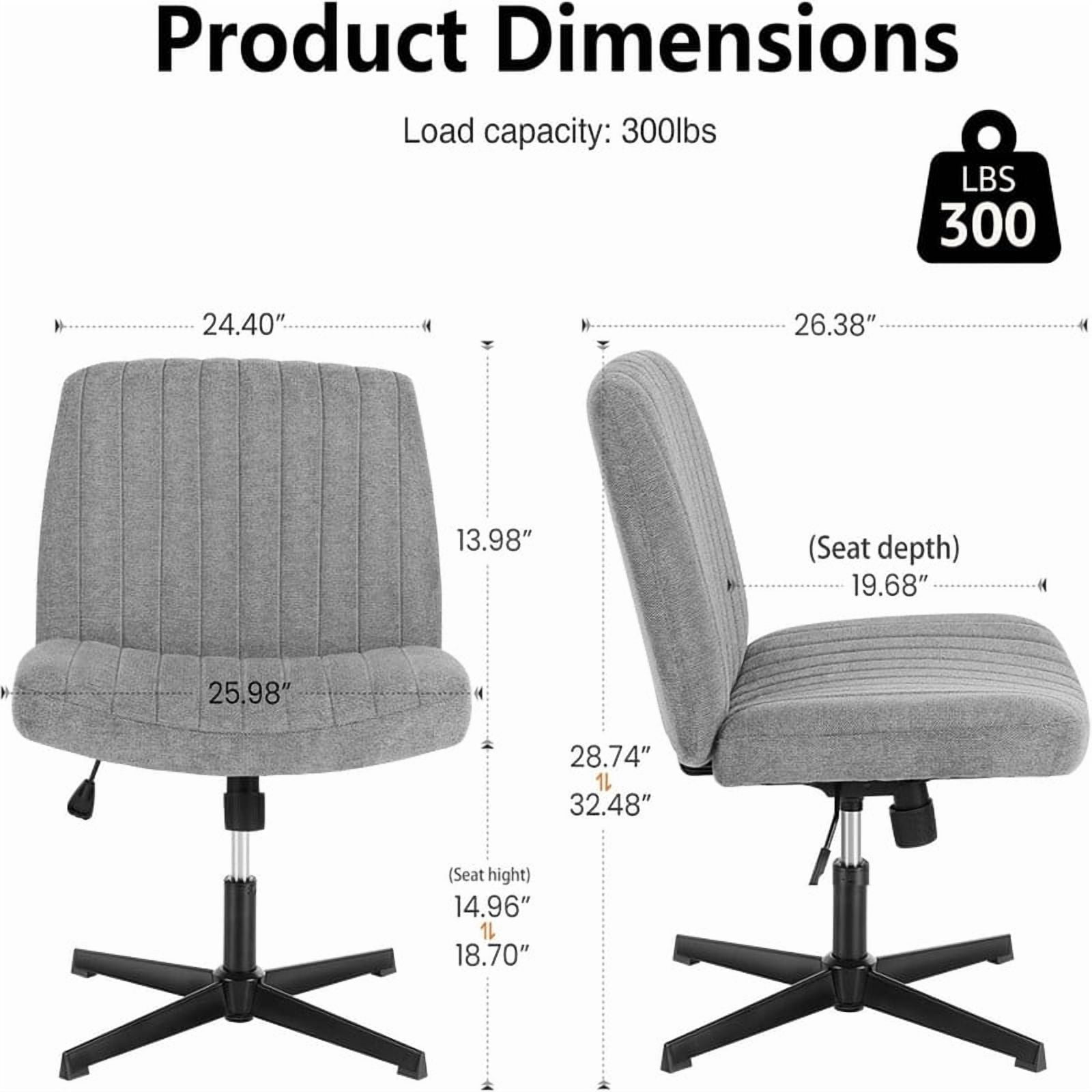 Kelno Linen Cross Legged Desk Chair Wide Seat Chair Ergonomic Height Adjustable Swivel Office Vanity Chair, Grey