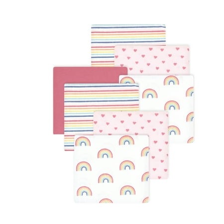 Little Treasure Hudson Baby Girls Cotton Poly Flannel Receiving Blankets 7-Pack, Pink Creative Rainbow, 30x30 inches