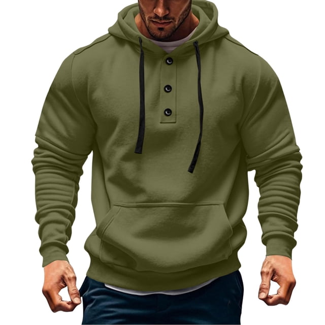 pstuiky Camisas para hombre de manga larga, Sudadera con capucha y manga larga para hombre, estilo informal, deportiva, con cordón y bolsillos, de color liso y a la moda Tops de hombre xxl