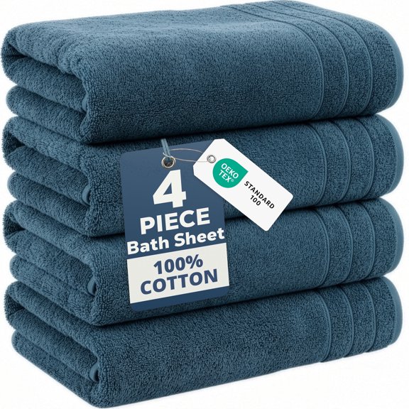 Casa Platino Bath Sheet 4 Pack - Oversized Bath Sheets Large, Quick Dry Large Towels for Everyday Use, Perfect for Beach Days - Still Blue