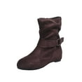 thumbnail image 1 of Woobling Ladies Winter Boot Buckle Strap Casual Shoes Side Zip Boots Slouch Womens Faux Suede Mid Calf Brown 9, 1 of 7