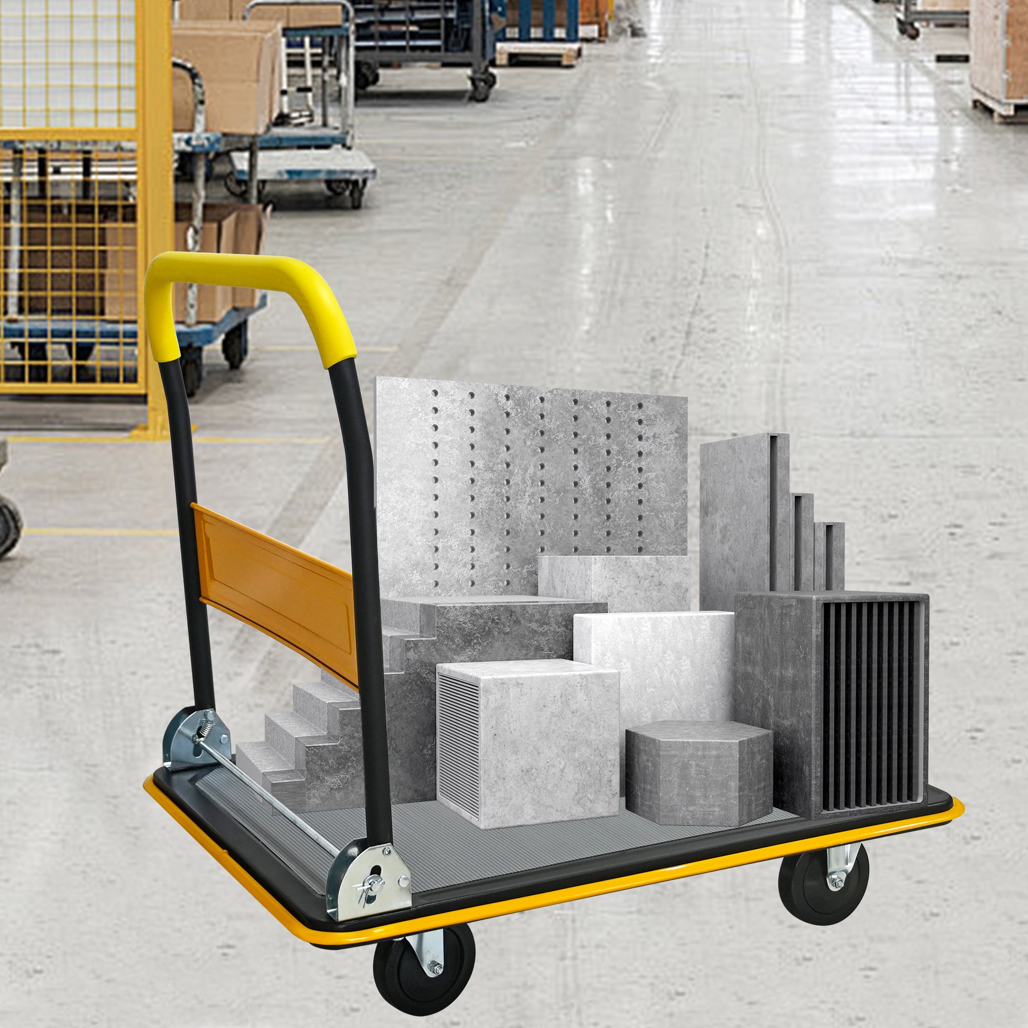660lbs Heavy‑Duty Foldable Flatbed Platform Hand Truck, 360° Swivel Silent PU Wheel Push Dolly Cart for Warehouse Garage Home Loading & Storage