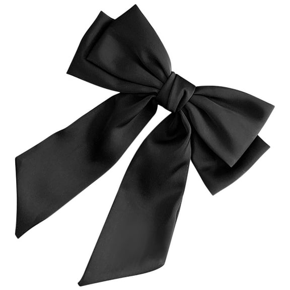 BESTYASH Black Satin Hair Bow Clip Large Ribbon Barrette for Thick Hair and Volume