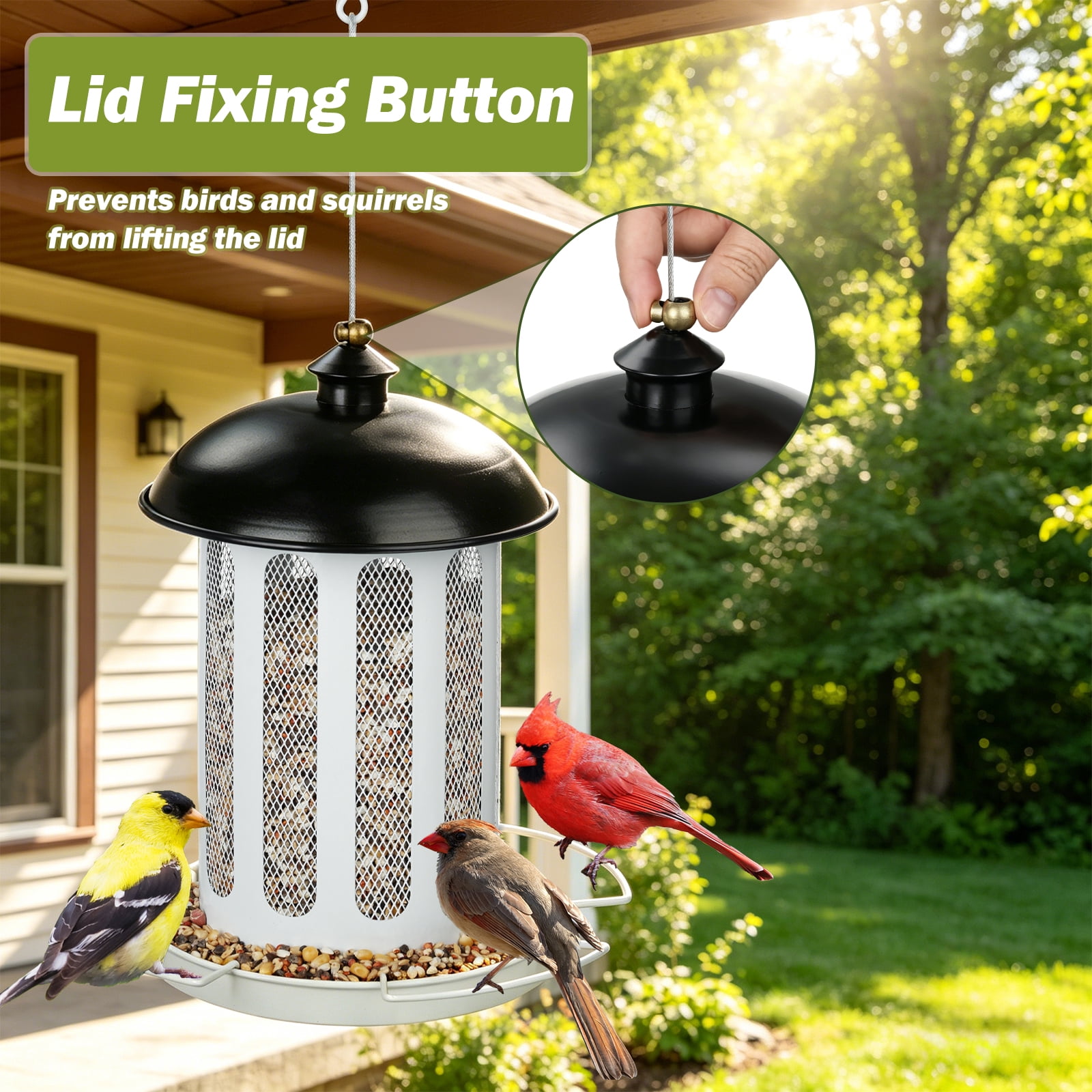 Samhe Bird Feeder, Bird Feeders for Outdoor Hanging, Heavy Duty Metal Wild Birdfeeder 4 lbs Large Capacity, White