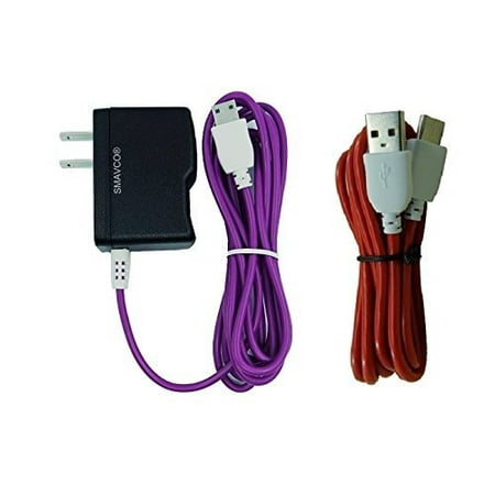 - smavco Bundle AC to DC Wall Travel Home Power Charger Adapter and Red Data Sync USB Cable for NABi Jr and NABi XD Tablets, both 6.5 Feet (2 Meter) long (Purple)
