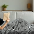 thumbnail image 3 of Abstract Soft Flannel Fleece Blanket, Optical Illusion Effect Fish Scale Monochrome Pattern with Repeating Swirls, Cozy Plush for Indoor and Outdoor Use, 50" x 60", Black and White, by Ambesonne, 3 of 5